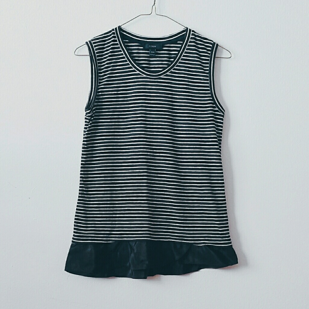 J. Crew Black/White Striped Ruffle Hem Tank 3XS